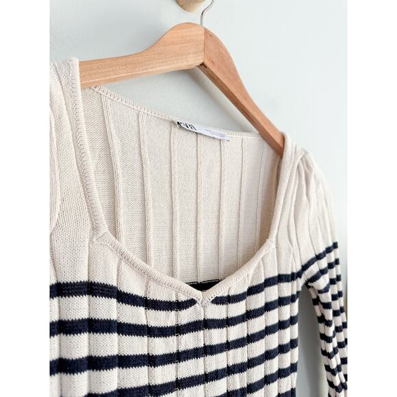 Zara | Striped Knit Dress with Scalloped Hem | Sz XS - Picture 4 of 9